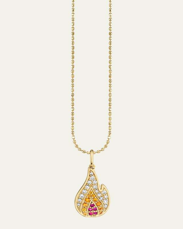 18" Necklace With 14K Gold Diamond Ruby Orange Sapphire Flame